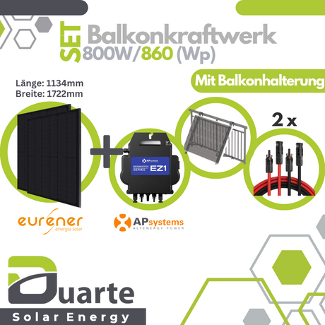 Balkonkraftwerk Mini Solaranlage SET 860Wp/800W APsystems EZ1-M mit WIFI & Bluetooth-Mikrowechselrichter/ Eurener Solarmodul