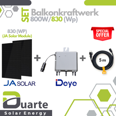 Balkonkraftwerk Mini Solaranlage SET 830-870Wp/800W Deye Sun mit Wlan - Mikrowechselrichter / JA SOLAR Module
