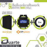 Balkonkraftwerk Mini Solaranlage SET 860Wp/800W APsystems EZ1-M mit WIFI & Bluetooth-Mikrowechselrichter/ Eurener Solarmodul