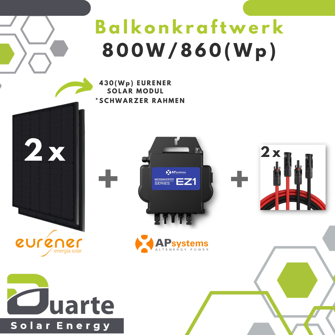 800W/860(Wp) Balkonkraftwerk Mini Solaranlage/ Eurener Modul / APsystems EZ1 Mikrowechselrichter / Ohne Halterung