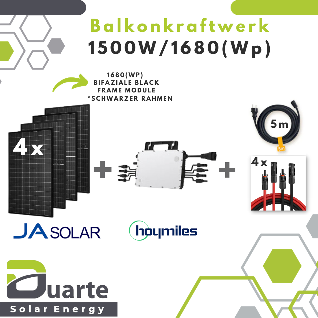1500W/1680(Wp) Balkonkraftwerk Mini Solaranlage/ JA SOLAR BIFALZIAL BLACK FRAME MODUL / Hoymiles HM-1500 Mikrowechselrichter