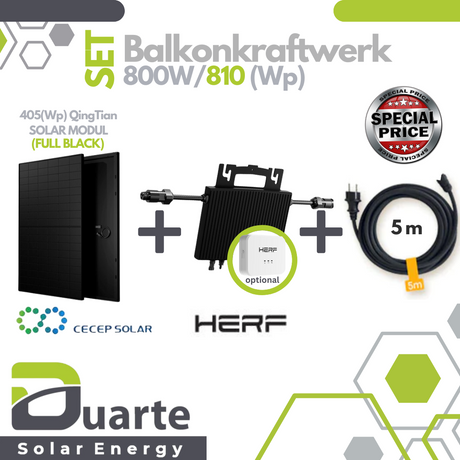 Balkonkraftwerk Mini Solaranlage SET 810Wp/800W Growatt 800W/HERF 800W-Mikrowechselrichter/ QingTian Solarmodul