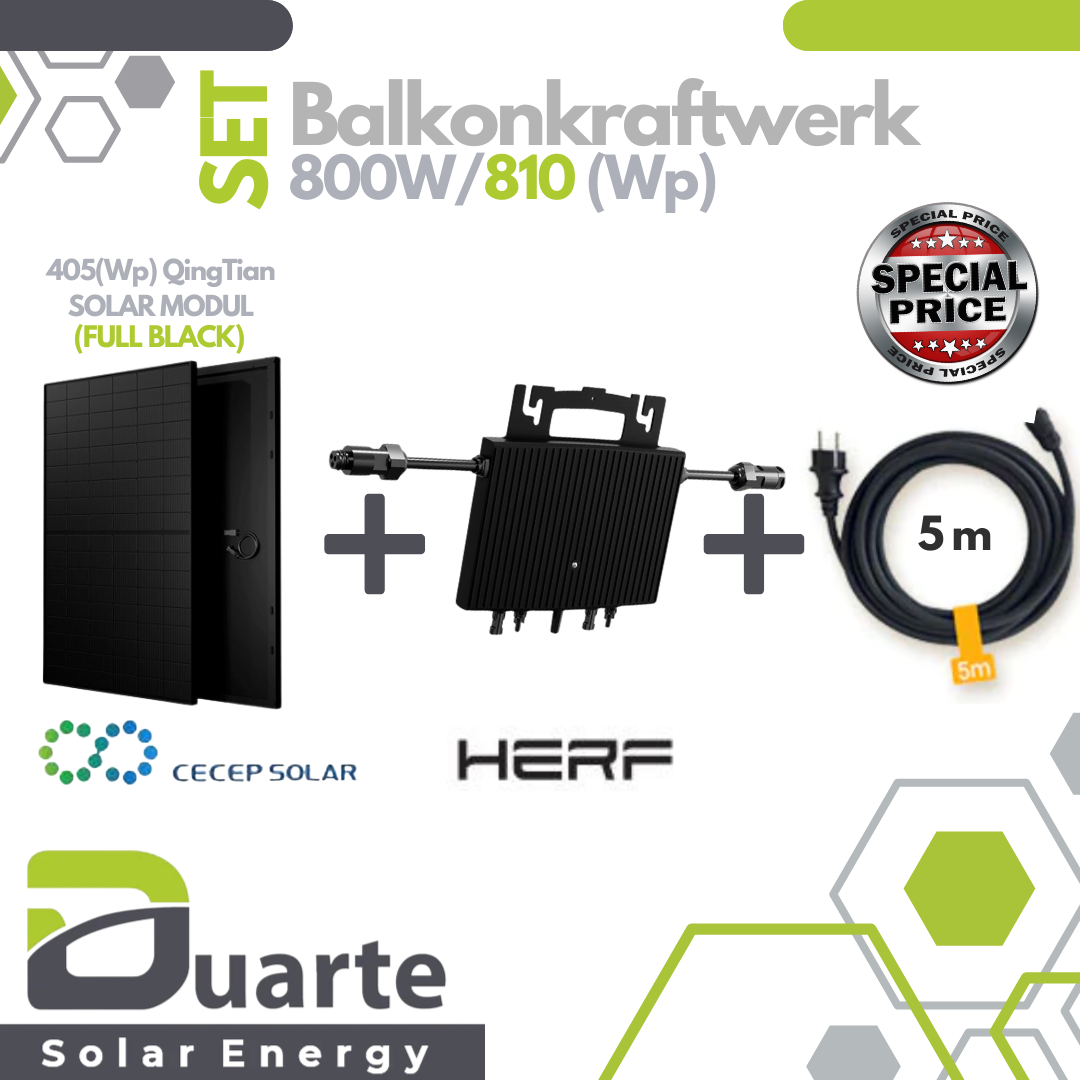 Balkonkraftwerk Mini Solaranlage SET 810Wp/800W Growatt 800W/HERF 800W-Mikrowechselrichter/ QingTian Solarmodul