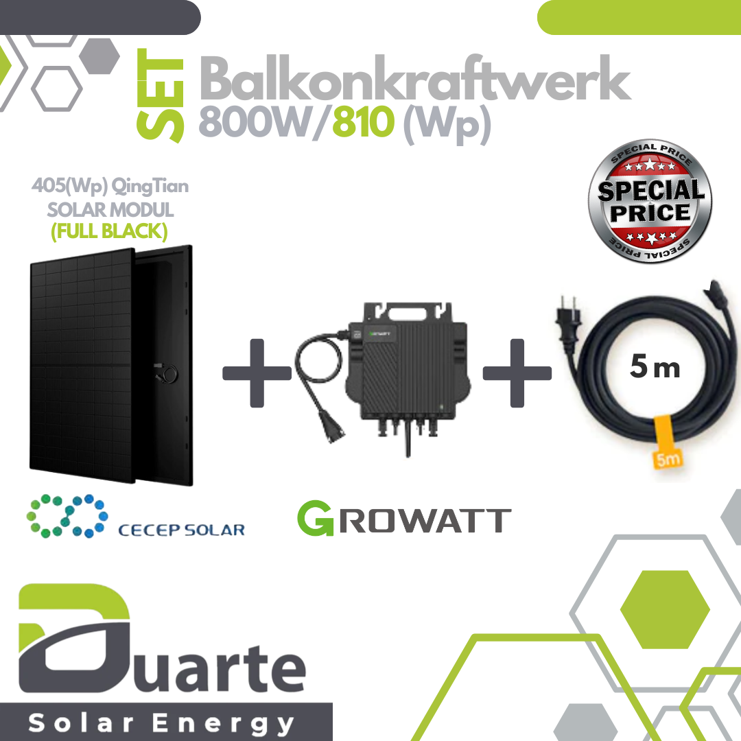 Balkonkraftwerk Mini Solaranlage SET 810Wp/800W Growatt 800W/HERF 800W-Mikrowechselrichter/ QingTian Solarmodul