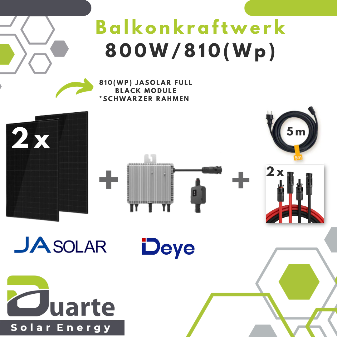 800W/810(Wp) Balkonkraftwerk Mini Solaranlage / JA SOLAR FULL BLACK MODUL / Deye 800 Mikrowechselrichter