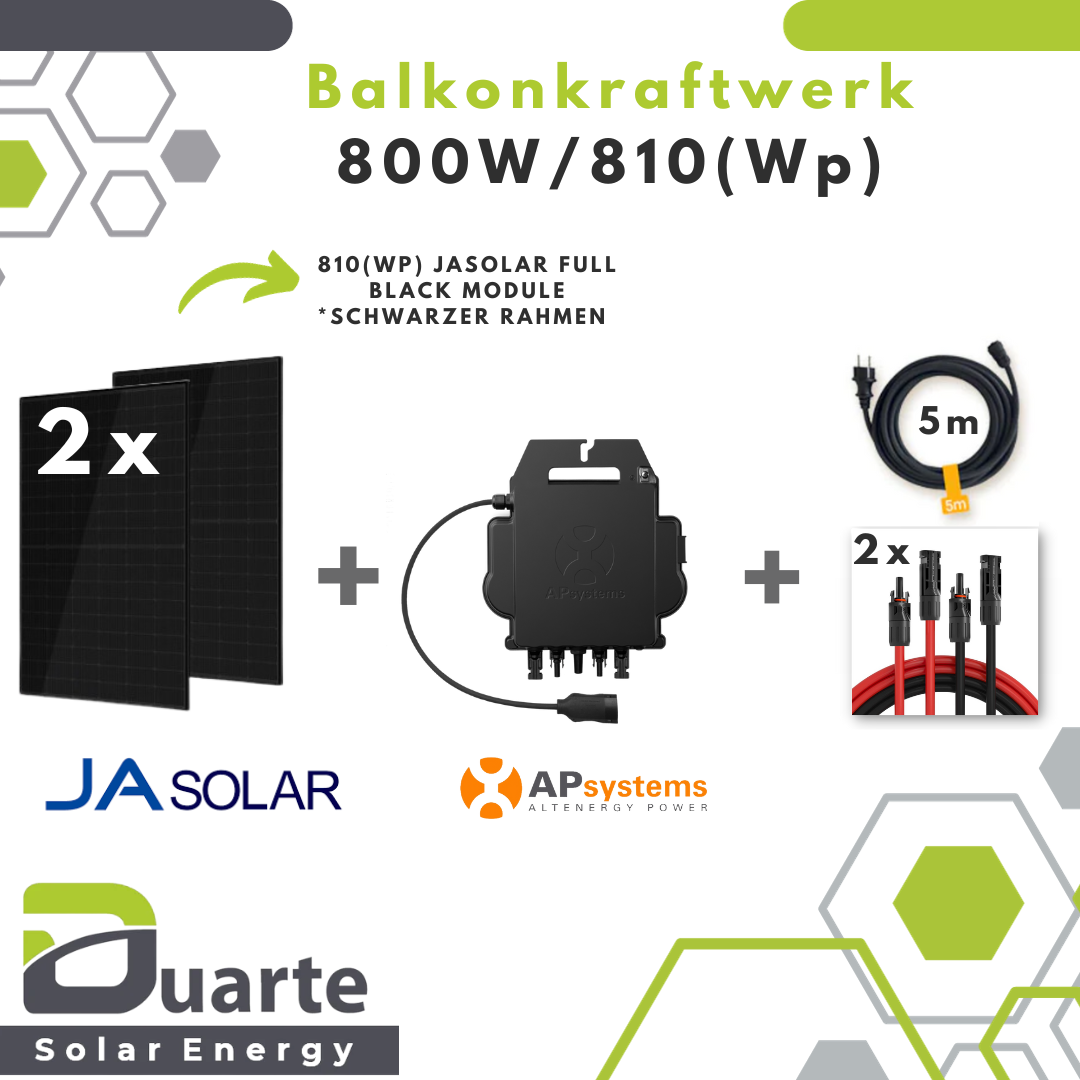 800W/810(Wp) Balkonkraftwerk Mini Solaranlage / JA SOLAR FULL BLACK MODUL / APsystems EZ1-M Mikrowechselrichter