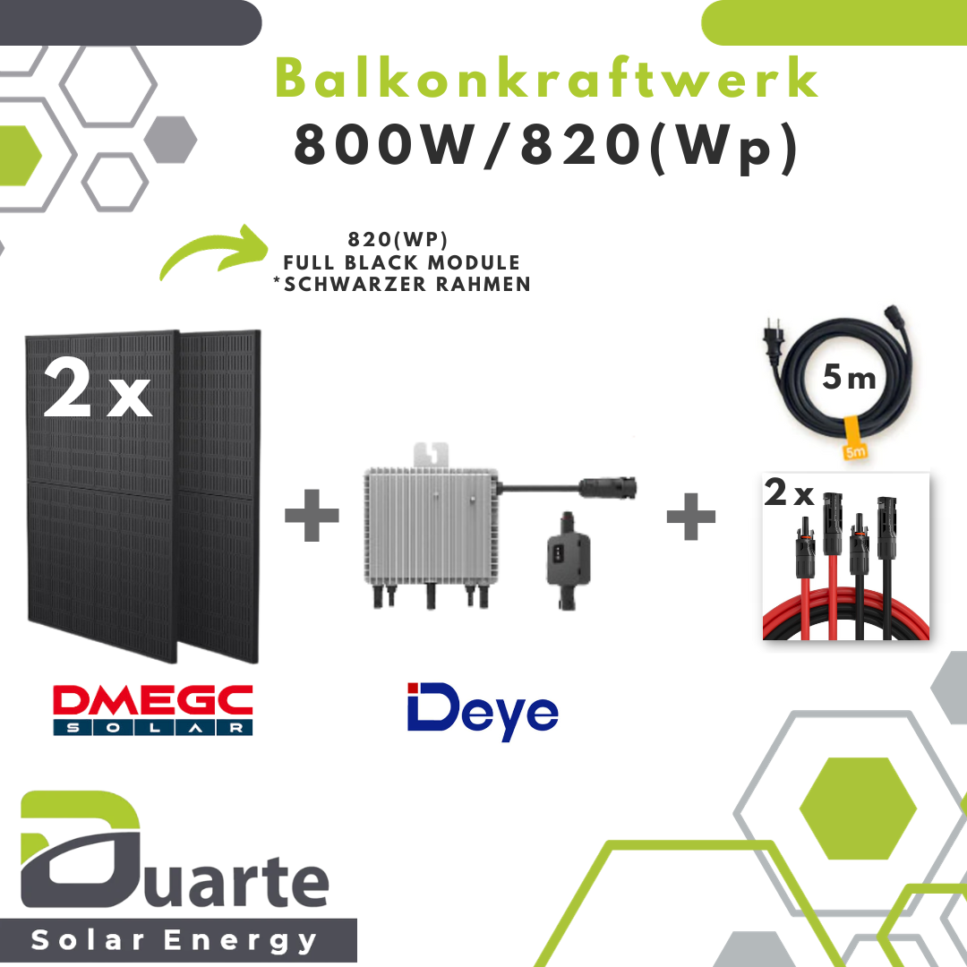 800W/820(Wp) Balkonkraftwerk Mini Solaranlage/ DMEGC FULL BLACK MODUL / Deye 800 Mikrowechselrichter