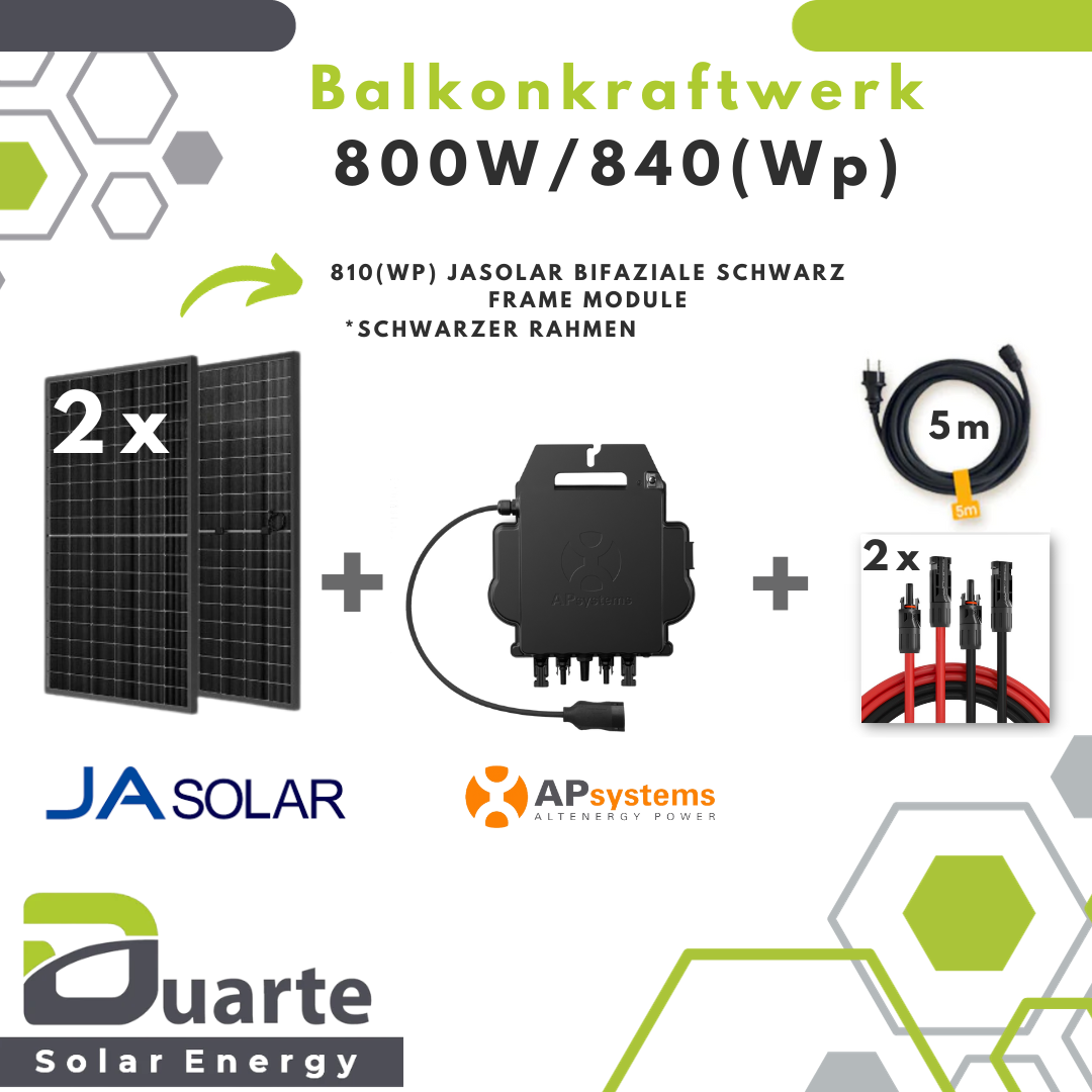 800W/840(Wp) Balkonkraftwerk Mini Solaranlage/ JA SOLAR BIFALCIAL BLACK FRAME MODUL / APsystems EZ1-M Mikrowechselrichter