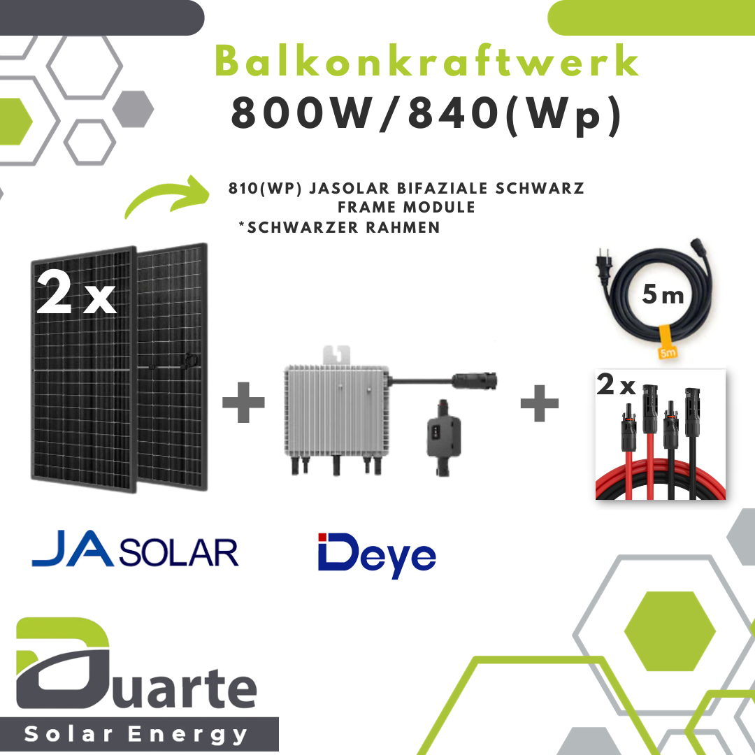 800W/840(Wp) Balkonkraftwerk Mini Solaranlage/ JA SOLAR BIFALCIAL BLACK FRAME MODUL / Deye 800 Mikrowechselrichter