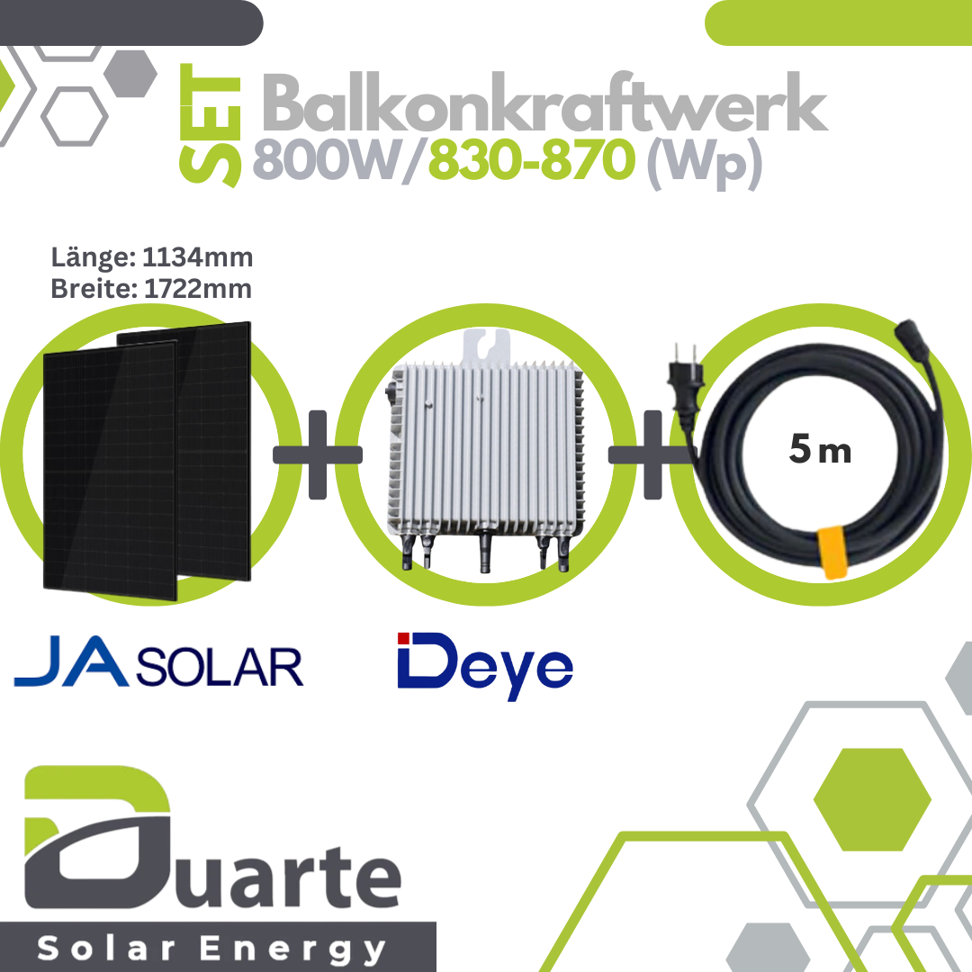 Balkonkraftwerk Mini Solaranlage SET 830-870Wp/800W Deye Sun mit Wlan - Mikrowechselrichter / JA SOLAR Module