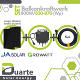 Balkonkraftwerk Mini Solaranlage SET 830-870Wp/800W Growatt NEO-800M-X -Mikrowechselrichter / JASOLAR Module