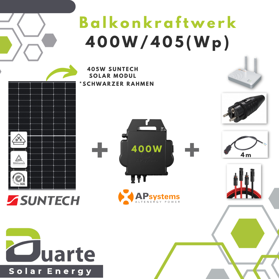 400W/405(Wp) Balkonkraftwerk Mini Solaranlage / Suntech Modul / APsystems 400 Mikrowechselrichter / Ohne Halterung