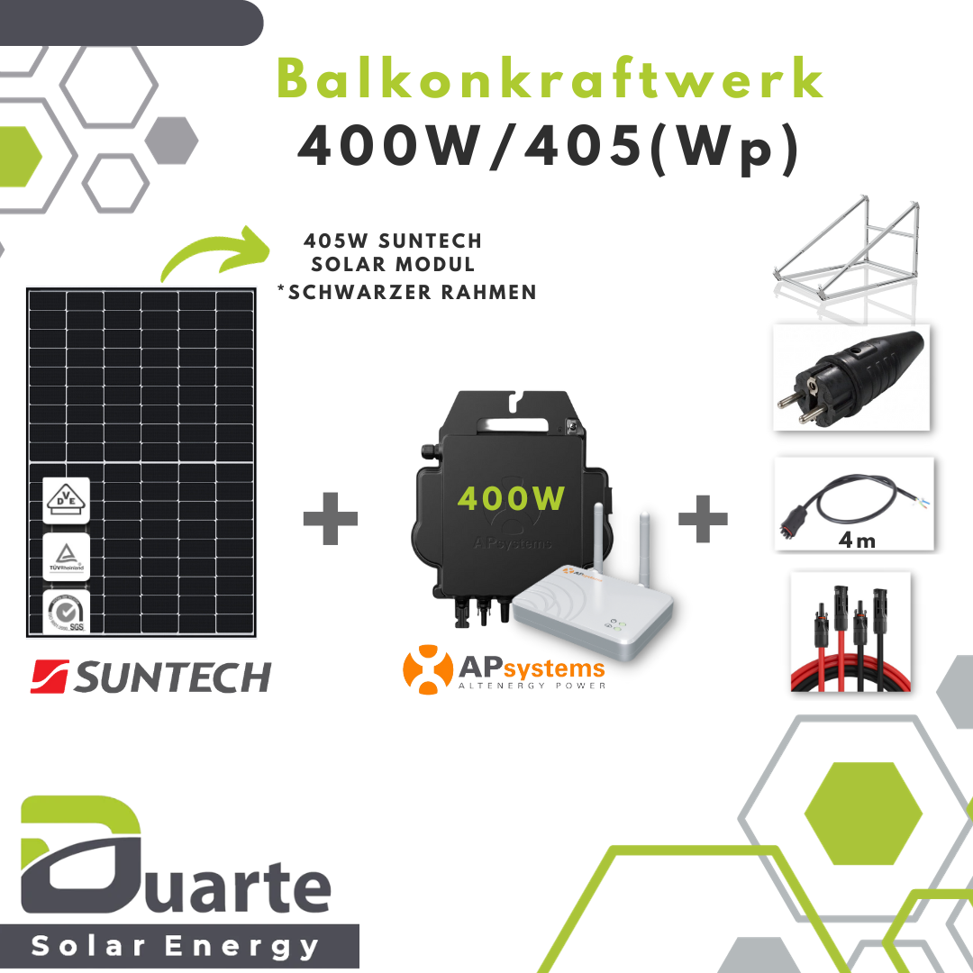 400W/405(Wp) Balkonkraftwerk Mini Solaranlage / Suntech Modul / APsystems 400 Mikrowechselrichter / mit Halterung für den Garten