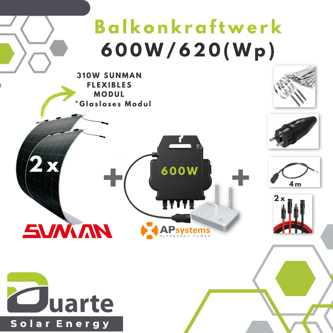 600W/620(Wp) Balkonkraftwerk Mini Solaranlage / Sunman Flexibles Modul / APsystems 600 Mikrowechselrichter