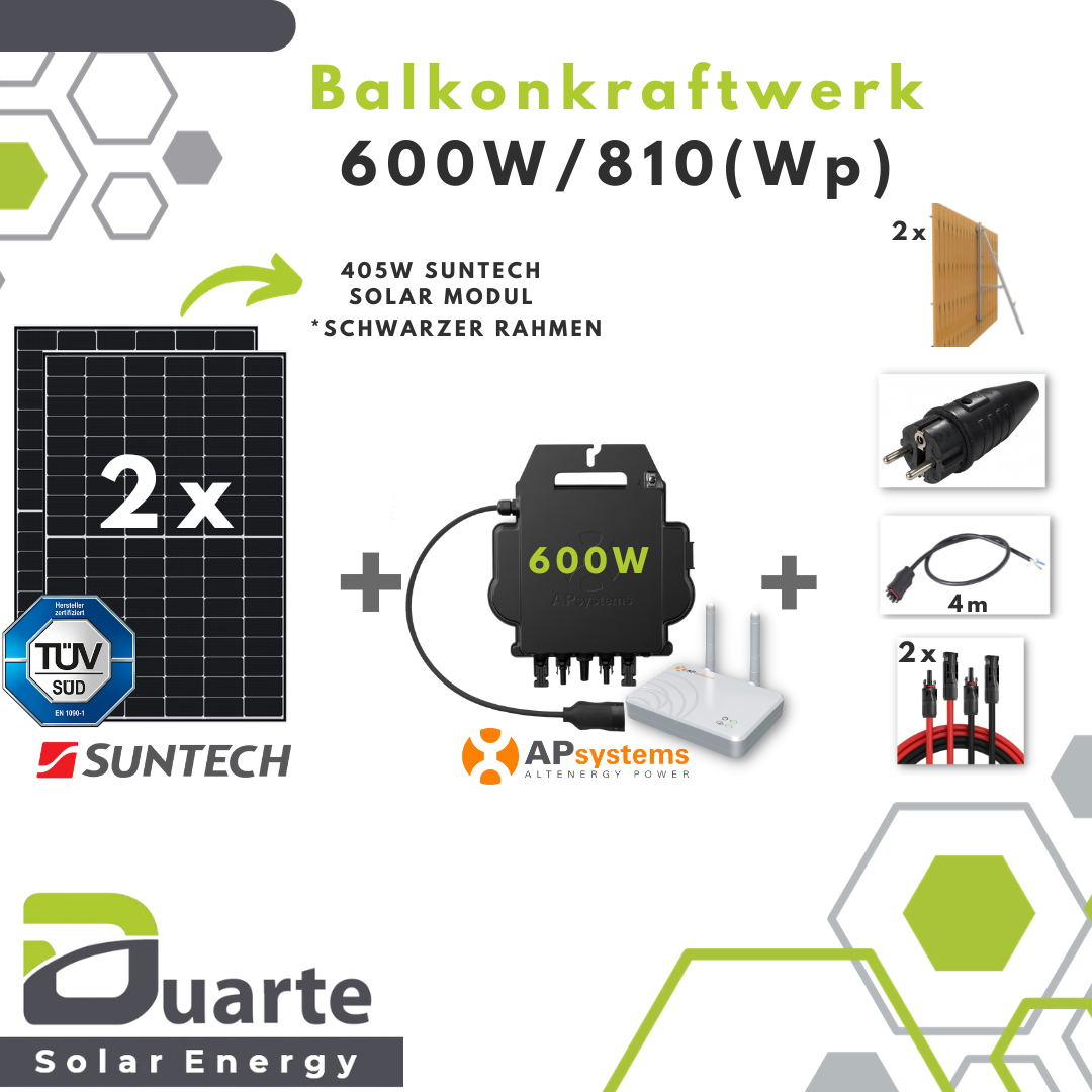 600W/810(Wp) Balkonkraftwerk Mini Solaranlage / Jolywood Modul Bifacial / APsystems 600 Mikrowechselrichter / mit Multi Halterung 3in1