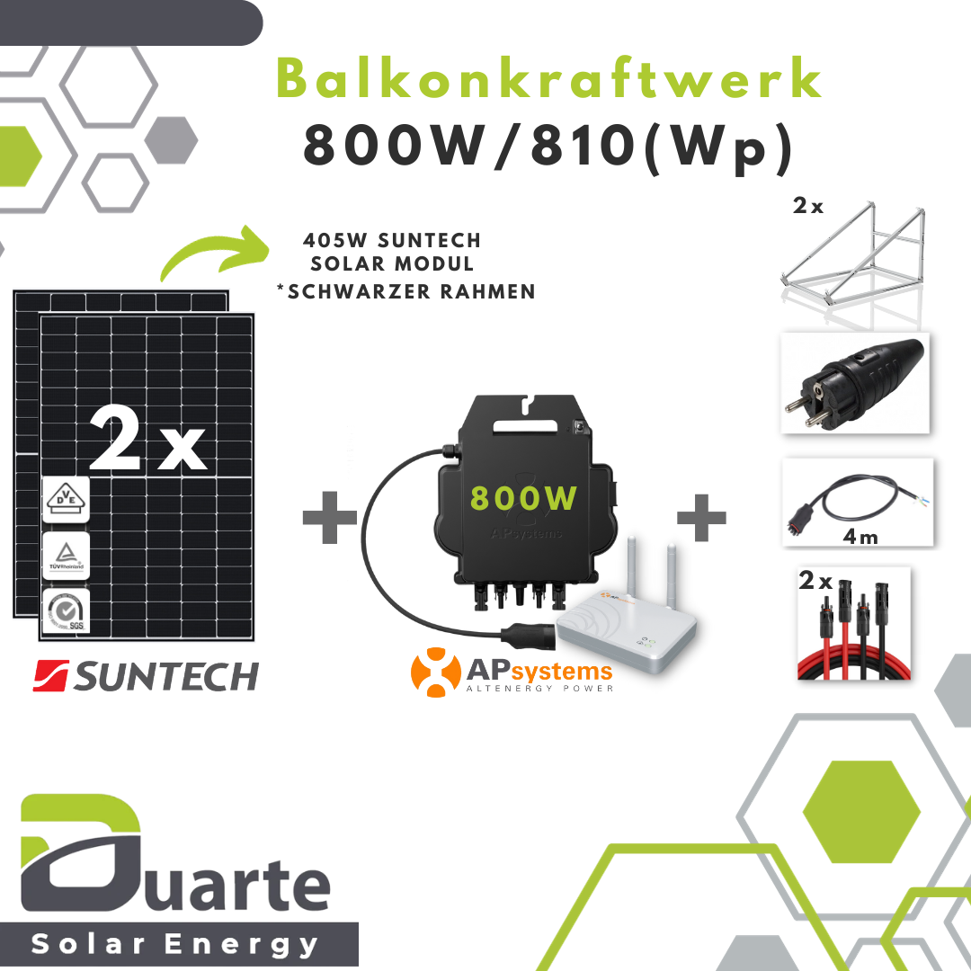 800W/810(Wp) Balkonkraftwerk Mini Solaranlage/ Suntech Modul / APsystems 799 Mikrowechselrichter / mit Halterung für den Garten
