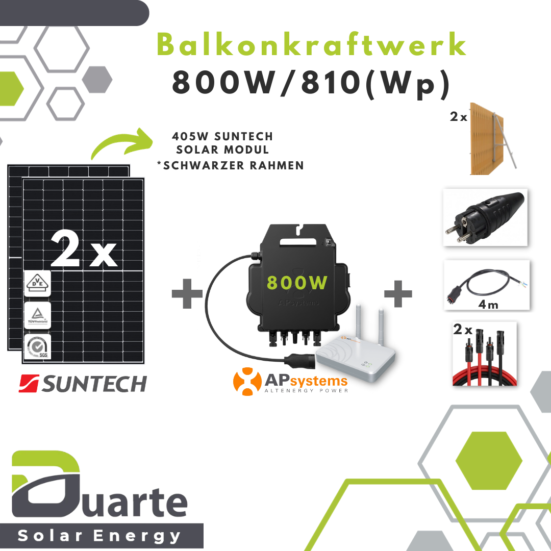 800W/810(Wp) Balkonkraftwerk Mini Solaranlage / Suntech Modul / APsystems 799 Mikrowechselrichter / mit Multi Halterung 3in1