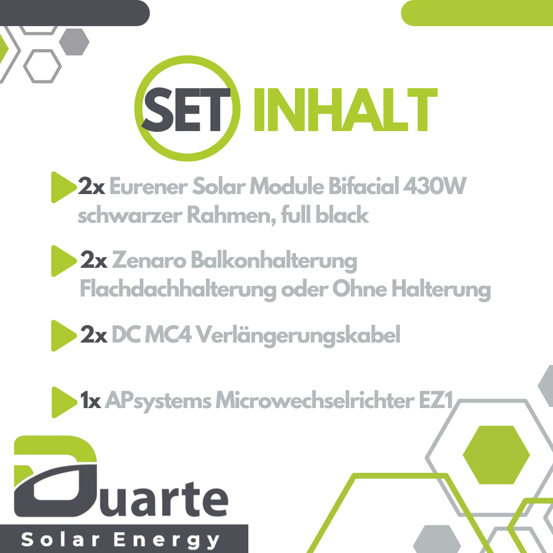 Balkonkraftwerk Mini Solaranlage SET 860Wp/800W APsystems EZ1-M mit WIFI & Bluetooth-Mikrowechselrichter/ Eurener Solarmodul